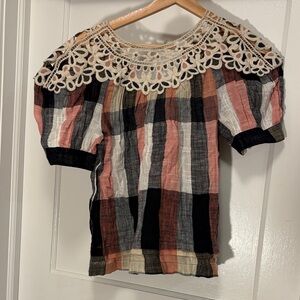 Anthropologie Multicolor Striped Lace Blouse